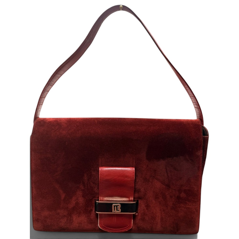 Pierre Balmain Vintage Burgundy Suede Shoulder Bag with Logo Clasp & Coin Purse